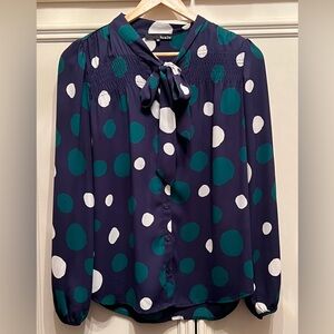 Ro & De top.Color navy,green/white polka dot printed with tie/bow. beautiful!